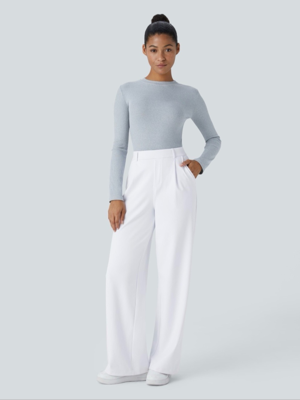 HALARA Wide-Leg High-Rise White Work pants